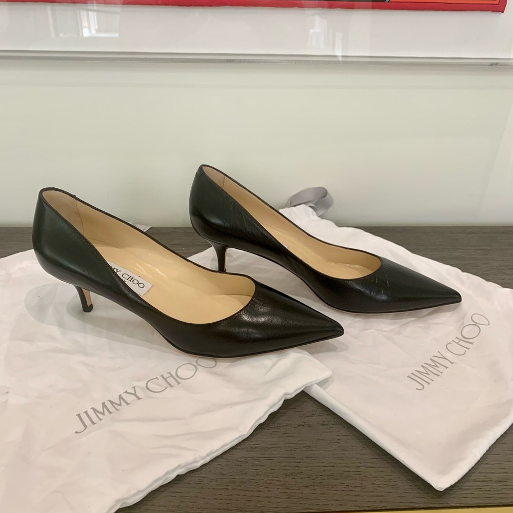 Jimmy Choo Black Leather Kitten Heels